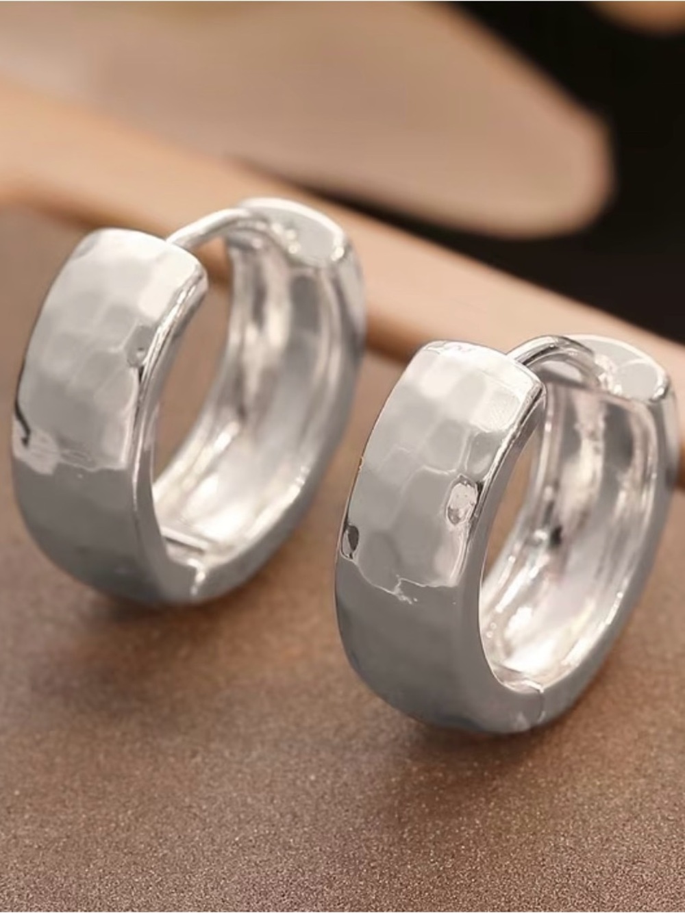 Silver Hammered Hoop Earrings - Women Jewelry